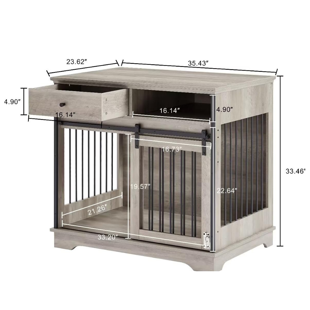 Grey Sliding Door Dog Crate with Convenient Drawers_5