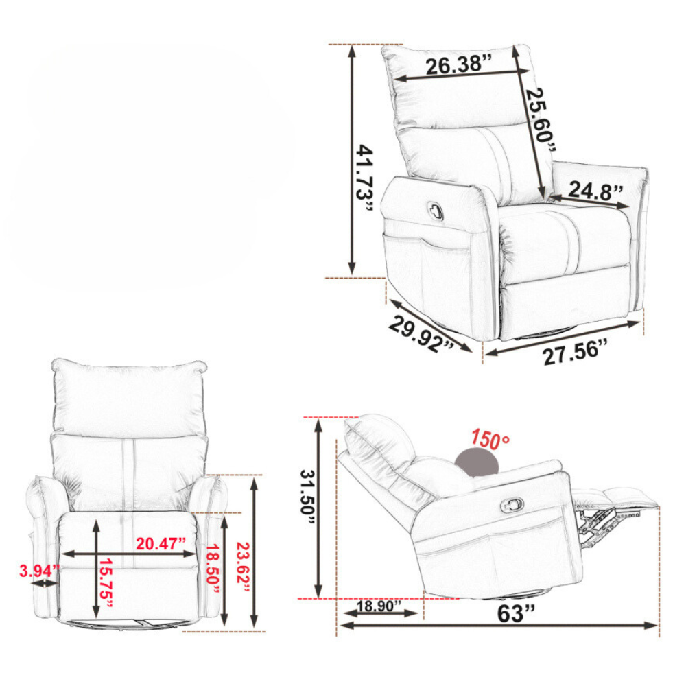 360° Swivel Rocker Recliner Chair with Side Pocket_7