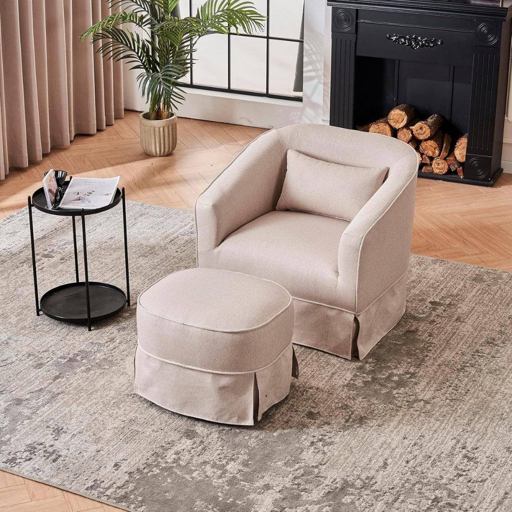 Comfy Swivel Barrel Chair with Ottoman_0