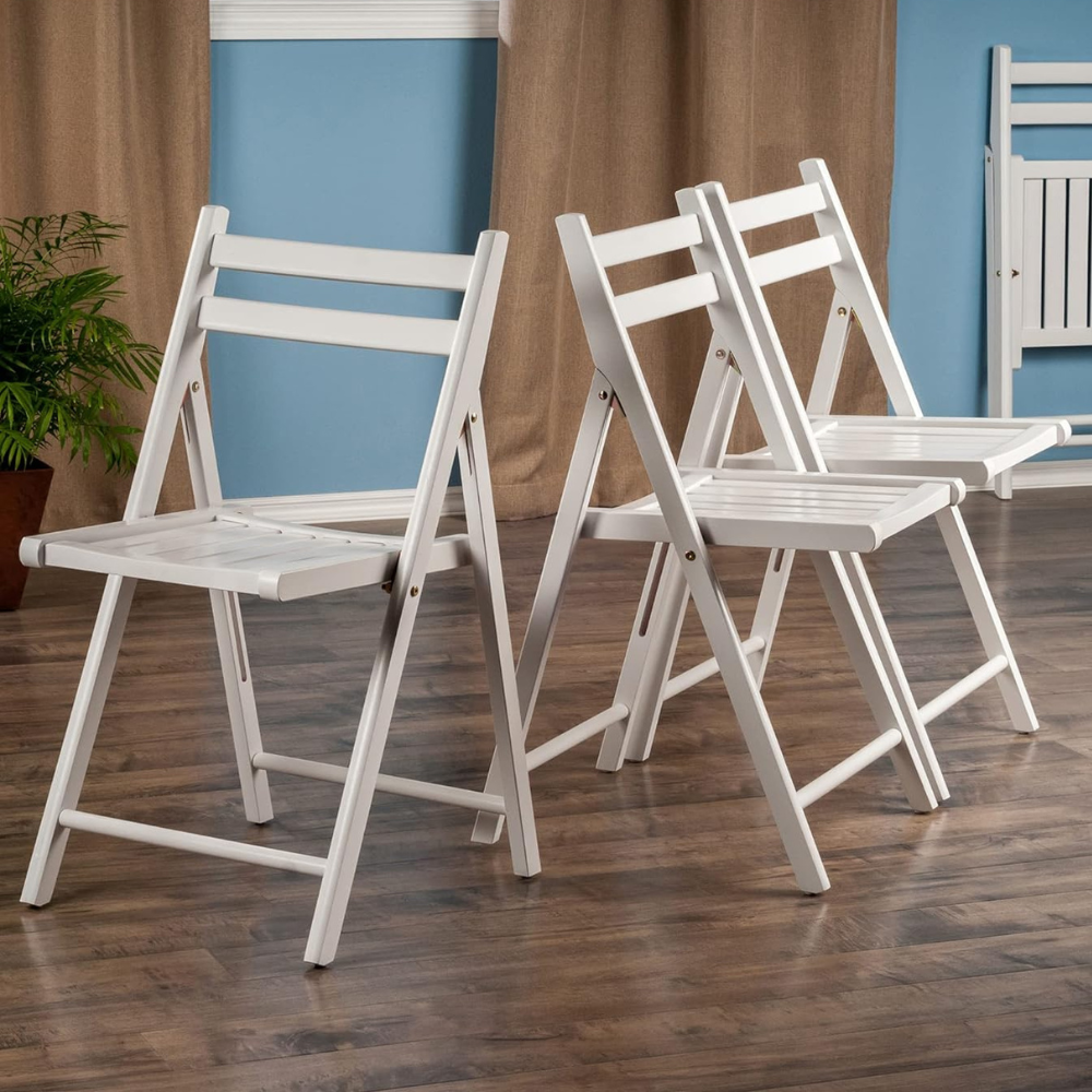 Set of 4 White Slatted Wood Folding Chairs_1