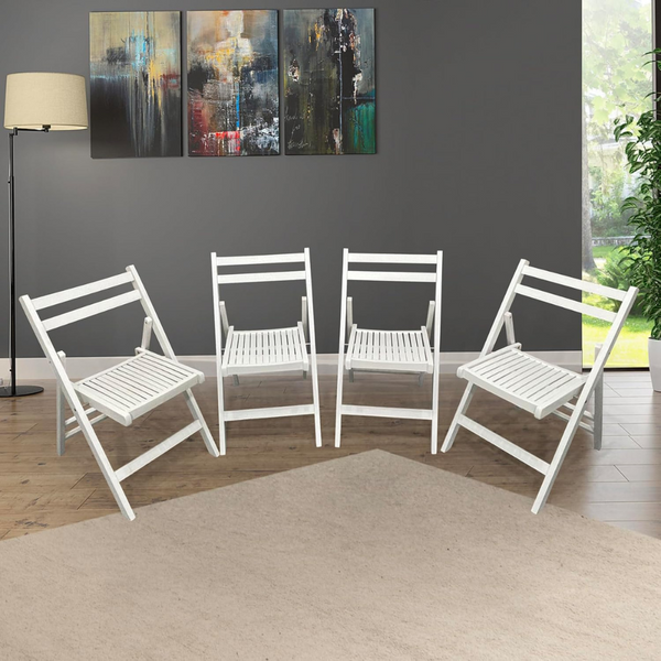 Set of 4 White Slatted Wood Folding Chairs_0