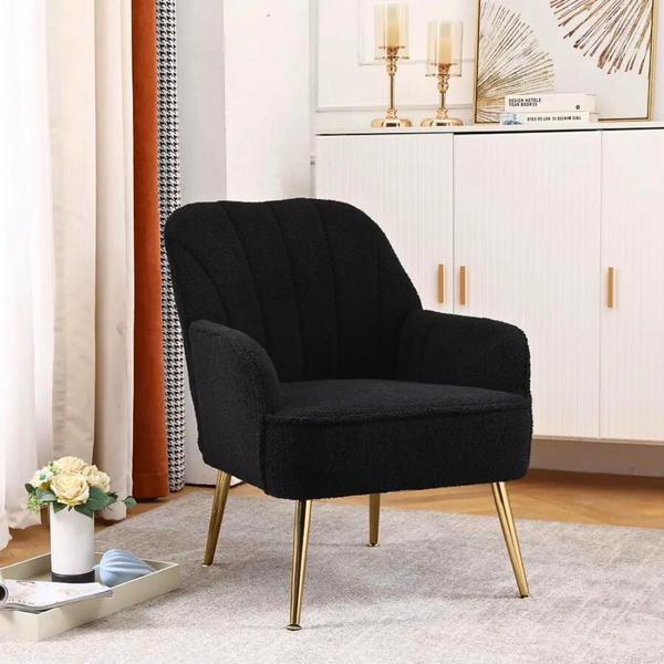 Modern Mid Century Chair velvet Sherpa Armchair for Living Room Bedroom Office Easy Assemble_0