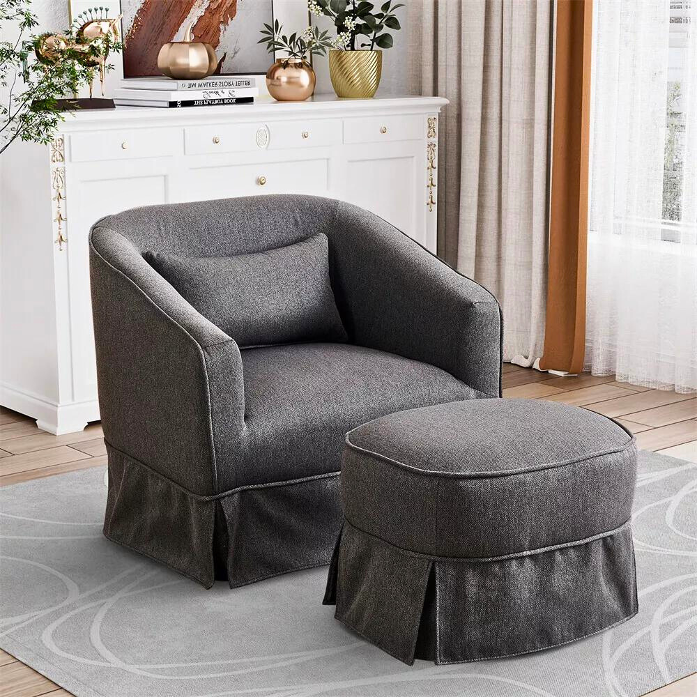 Comfy Round Swivel Barrel Chair with Ottoman_0