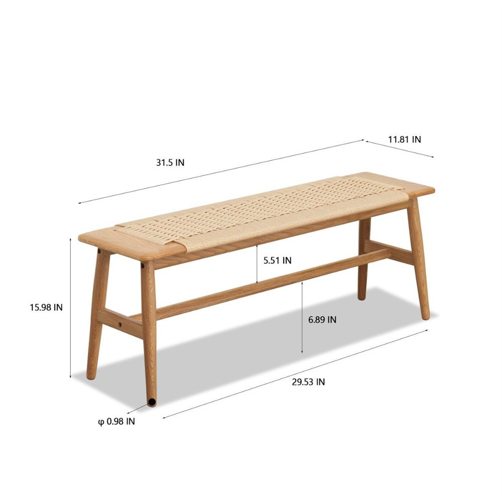 Stylish Woven Natural Oak Wood Dining Bed Bench_7