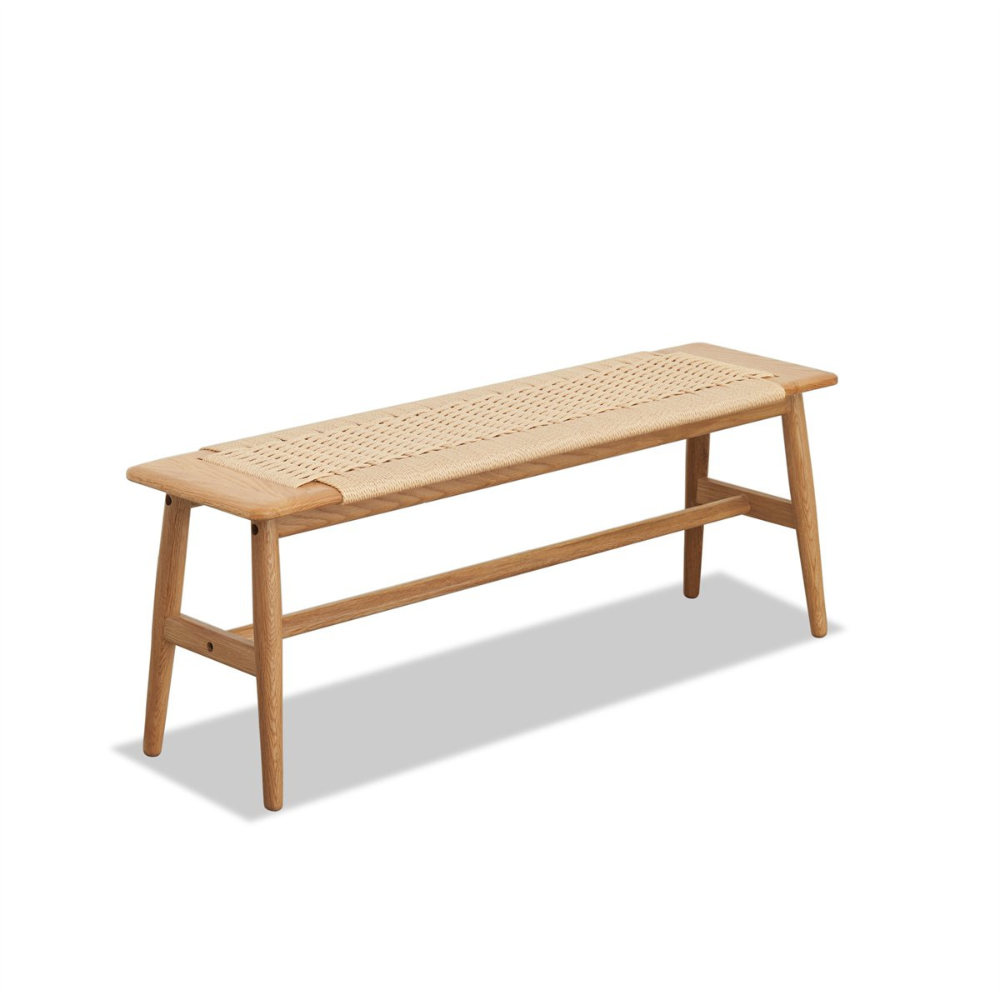 Stylish Woven Natural Oak Wood Dining Bed Bench_6