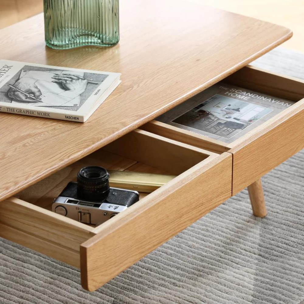 Natural Solid Wood Center Table with Storage Shelf_3