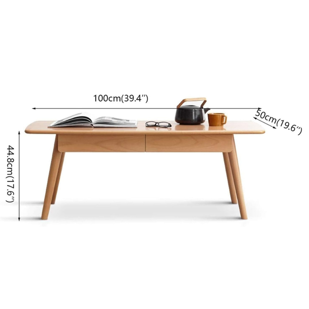 Natural Solid Wood Center Table with Storage Shelf_5