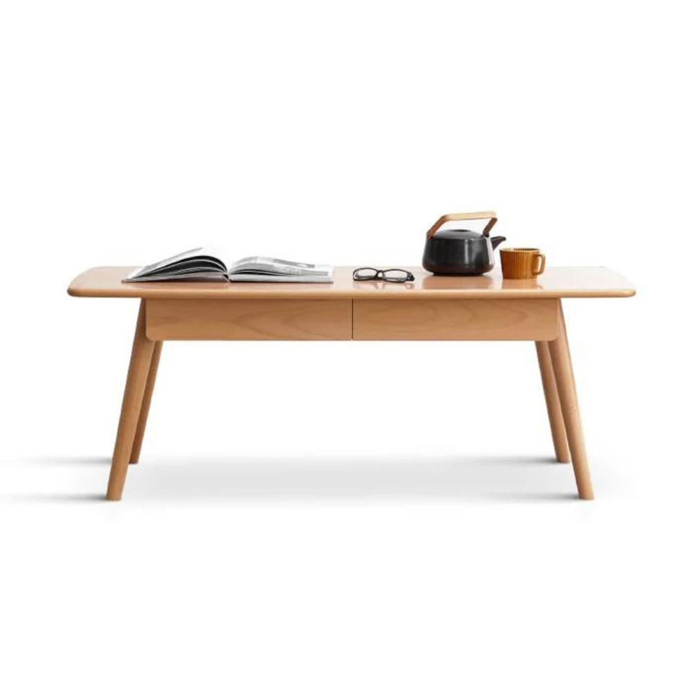 Natural Solid Wood Center Table with Storage Shelf_4