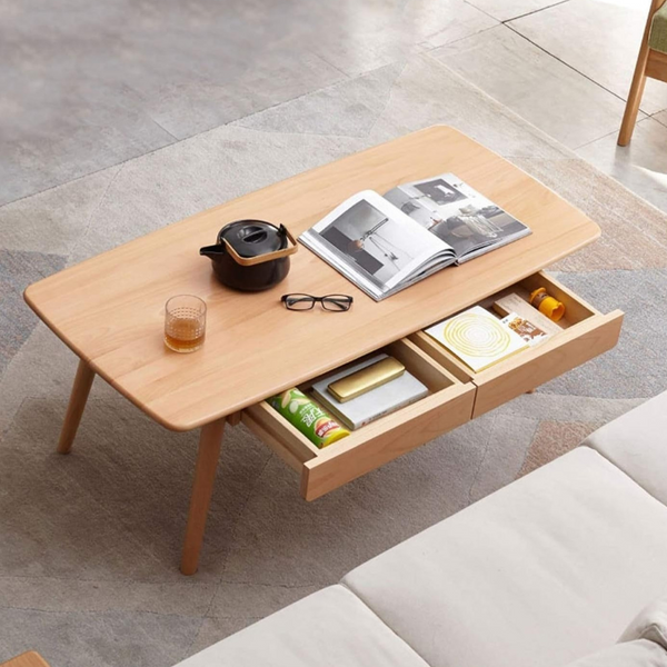 Natural Solid Wood Center Table with Storage Shelf_0