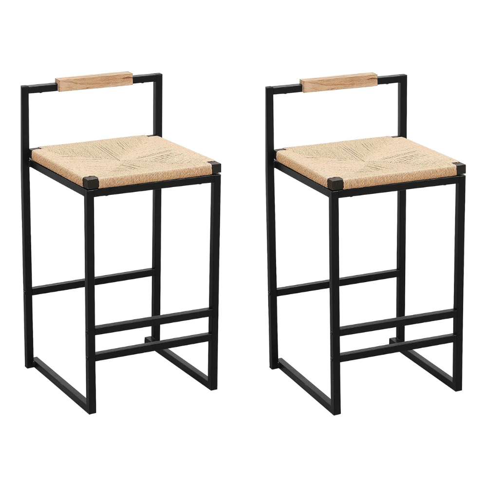 Set of 2 Paper Rope Woven Bar Stools with Back_4