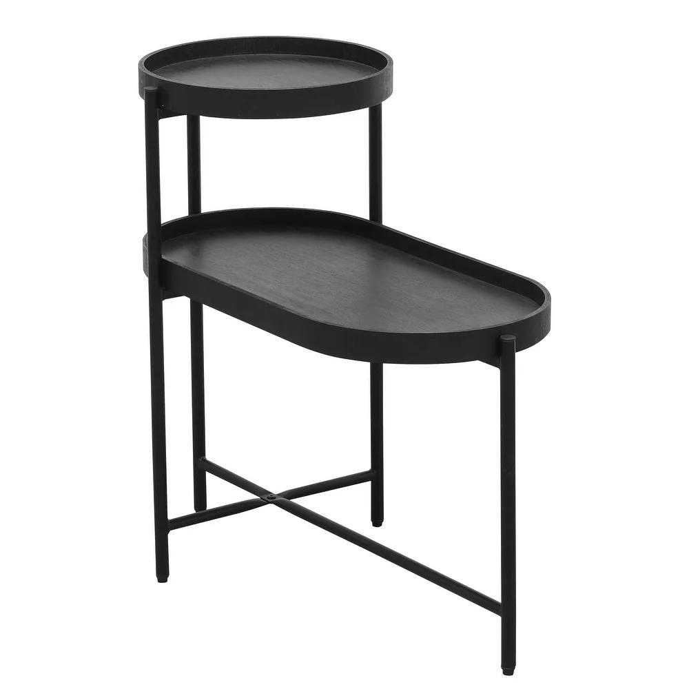 2-Tier Black Side Table with Storage_5