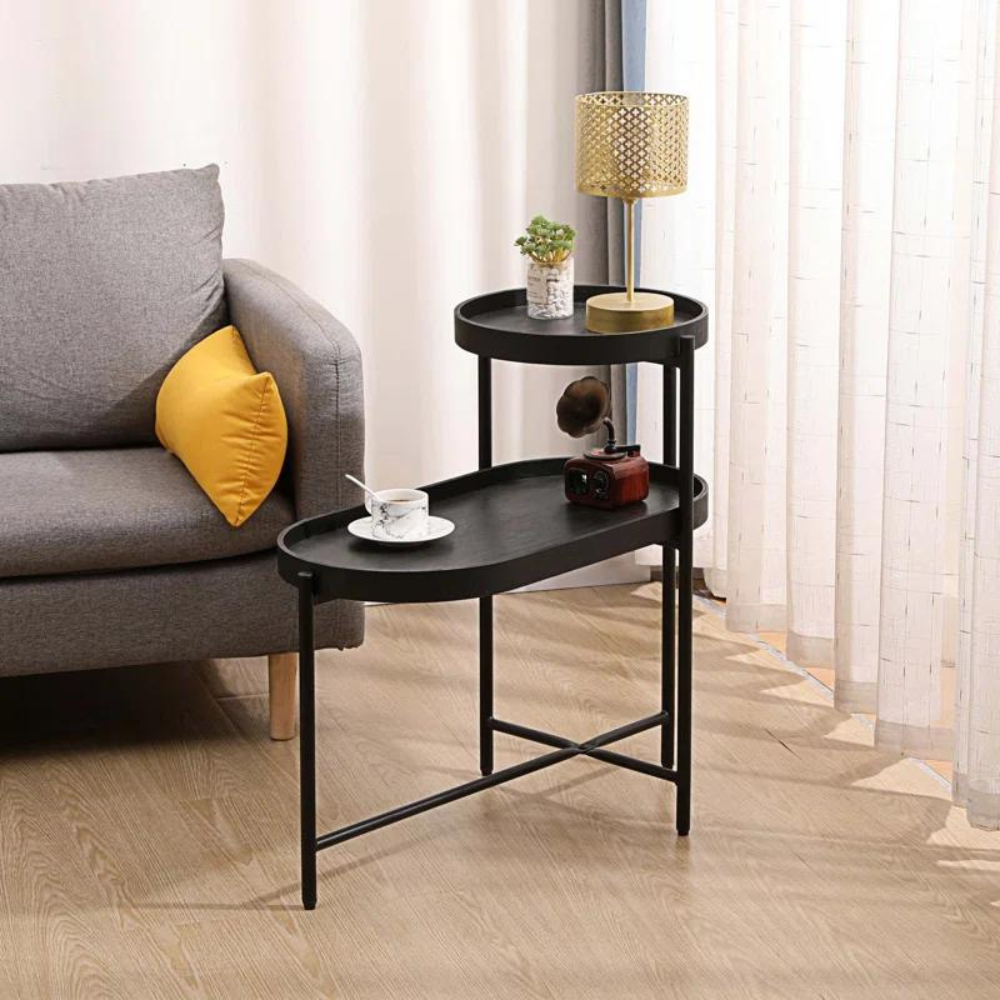 2-Tier Black Side Table with Storage_1