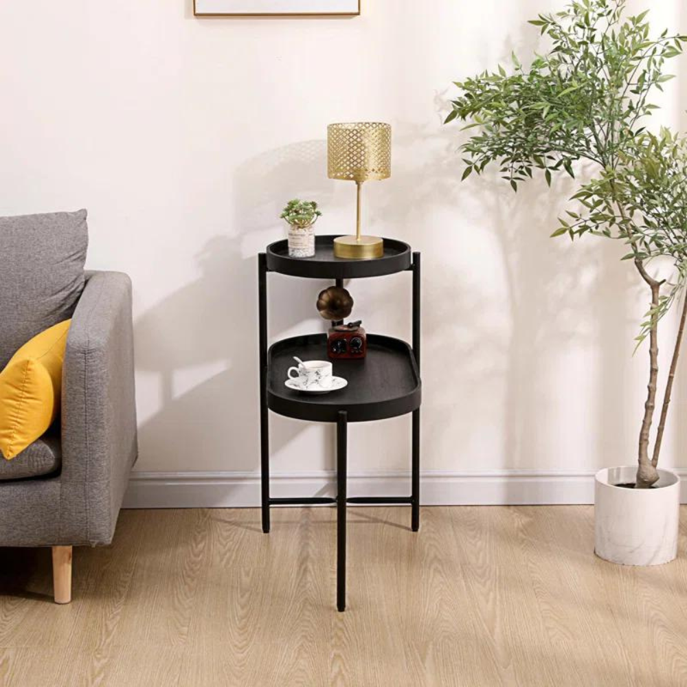 2-Tier Black Side Table with Storage_2