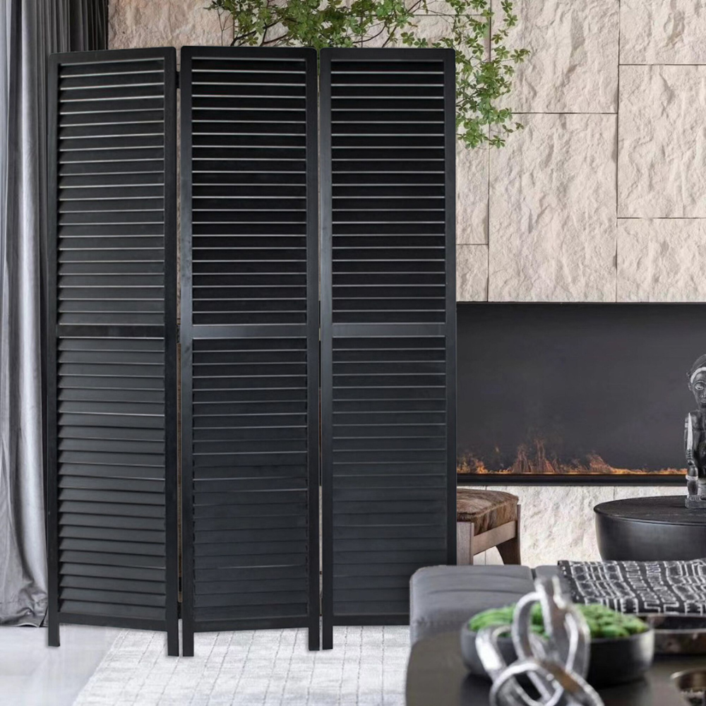 6ft Wood Room Divider Privacy Screen Black_2