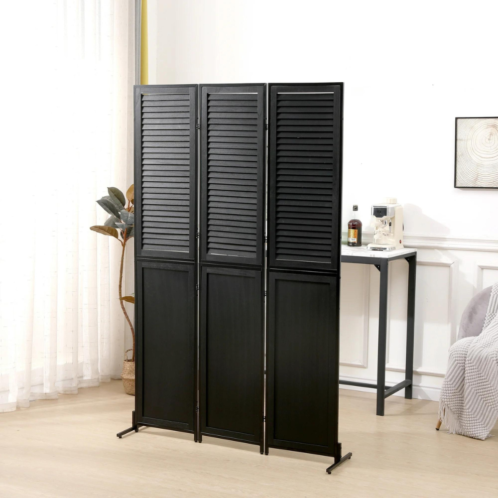 6ft Wood Room Divider Privacy Screen Black_1