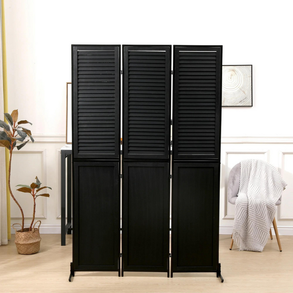 6ft Wood Room Divider Privacy Screen Black_0