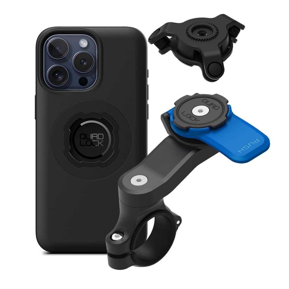 Quad Lock Motorcycle Handlebar Mount Kit with Vibration Dampener and MAG Phone Case for iPhone 17 Pro Max