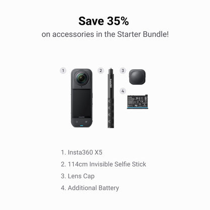 Insta360 X5 - Waterproof 8K 360° Action Camera, Leading Low Light, Invisible Selfie Stick Effect, Rugged and Replaceable Lens, 3-Hour Battery, Built-in Wind Guard, Stabilization, Triple AI Chip Design