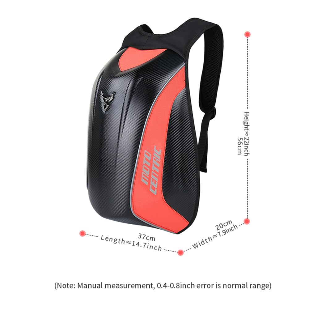 Motorcycle Backpack Waterproof Large Capacity Carbon Fiber Rider Backpack Hard Shell Reflective Motorbike Travel Suitcase Light Version (Black)