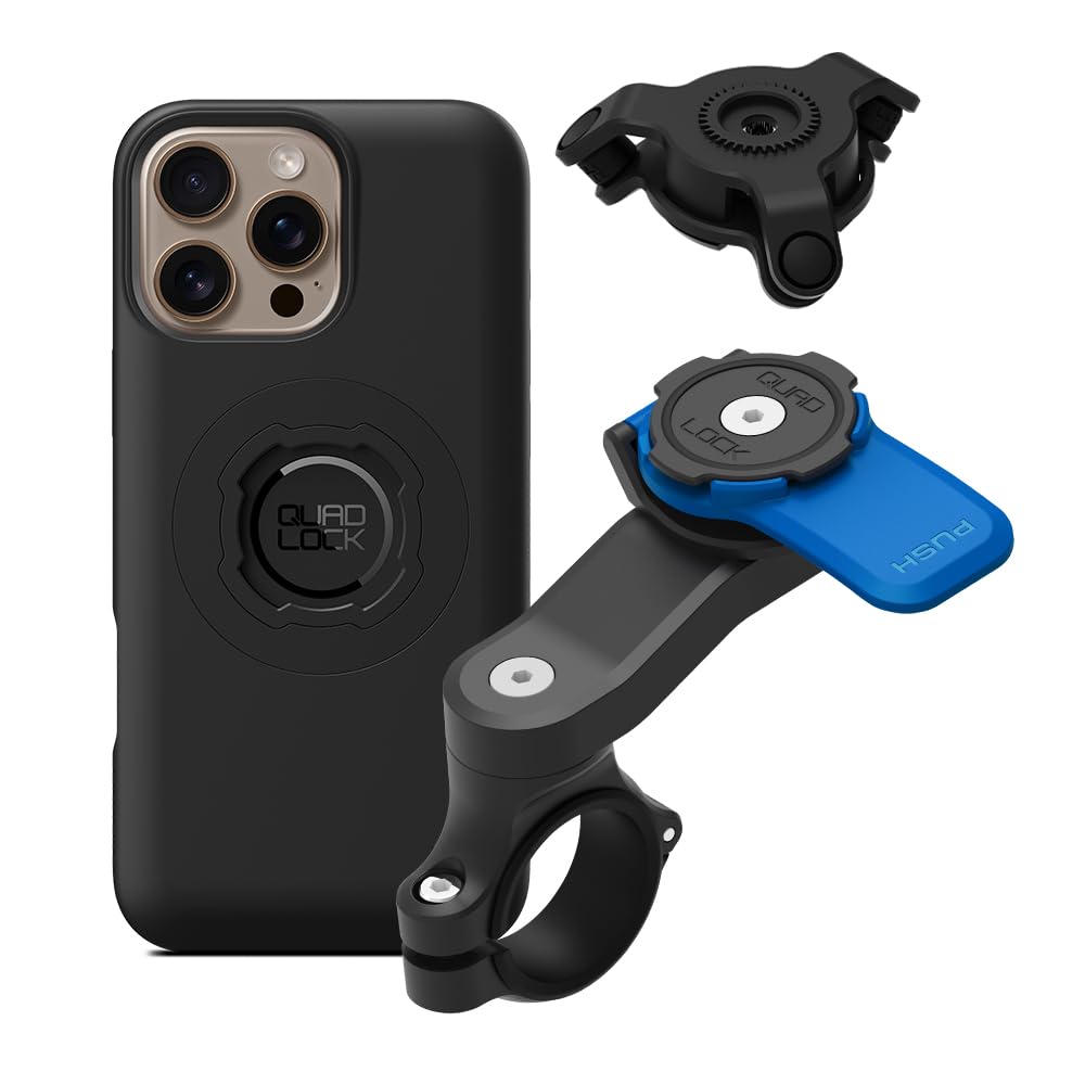 Quad Lock Motorcycle Handlebar Mount Kit with Vibration Dampener and MAG Phone Case for iPhone 17 Pro Max