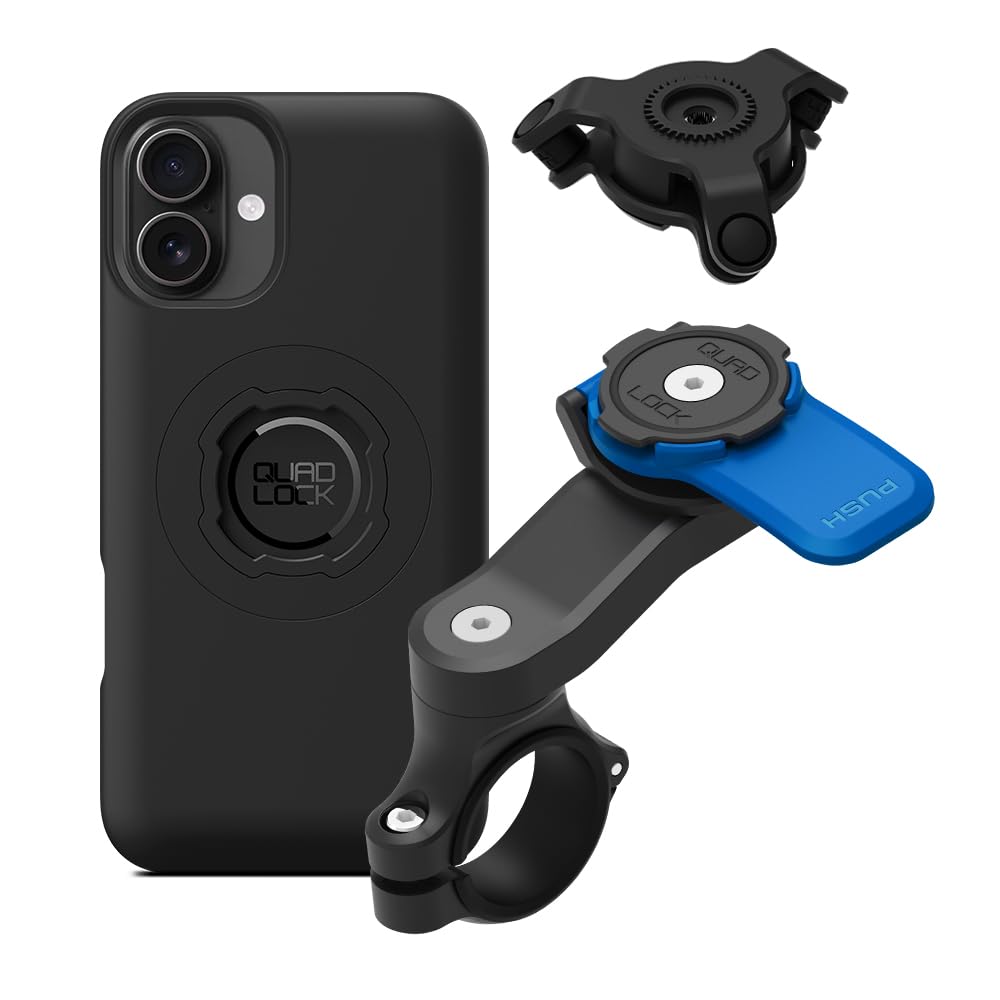 Quad Lock Motorcycle Handlebar Mount Kit with Vibration Dampener and MAG Phone Case for iPhone 17 Pro Max