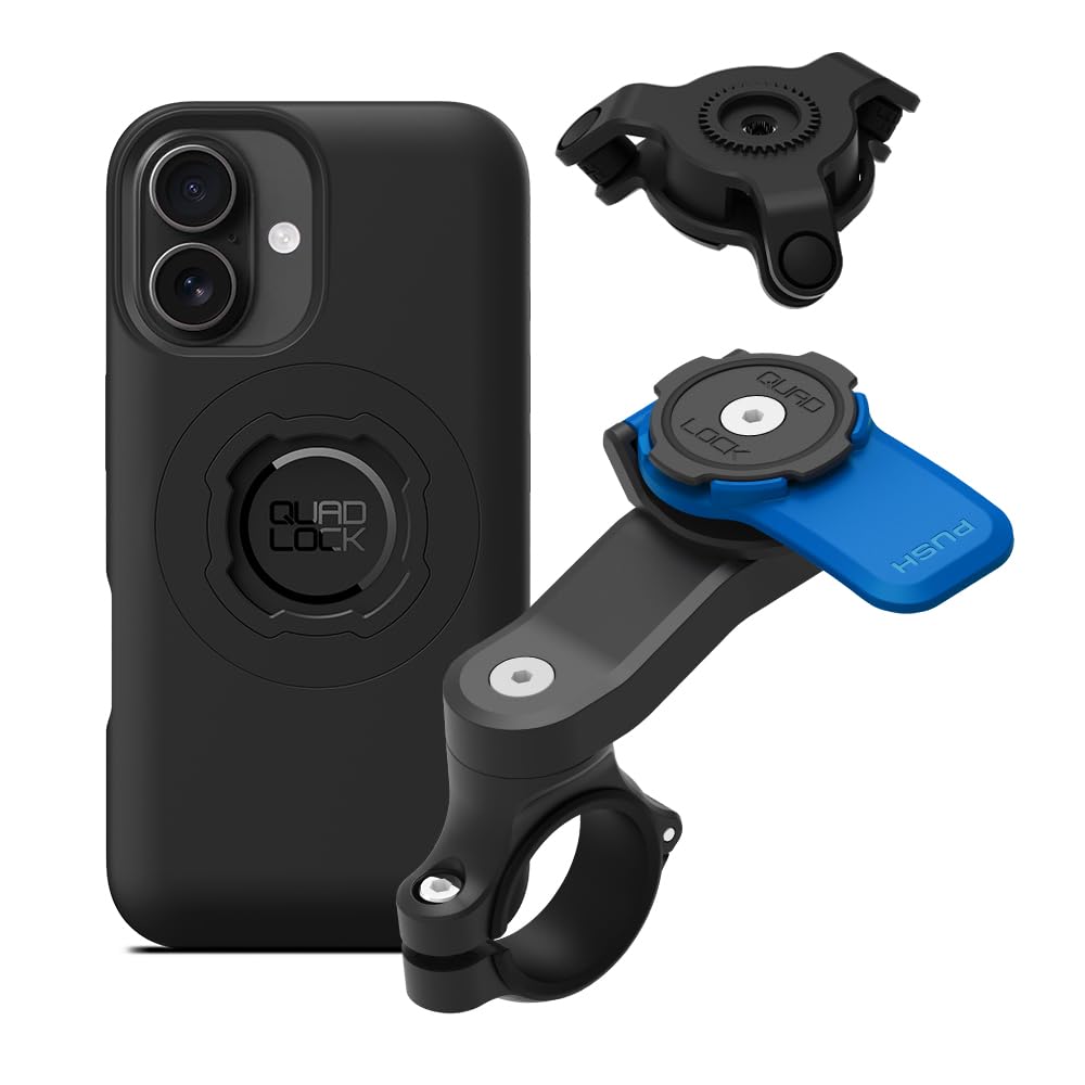 Quad Lock Motorcycle Handlebar Mount Kit with Vibration Dampener and MAG Phone Case for iPhone 17 Pro Max