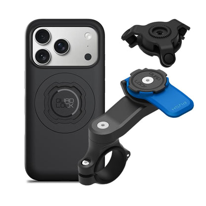 Quad Lock Motorcycle Handlebar Mount Kit with Vibration Dampener and MAG Phone Case for iPhone 17 Pro Max