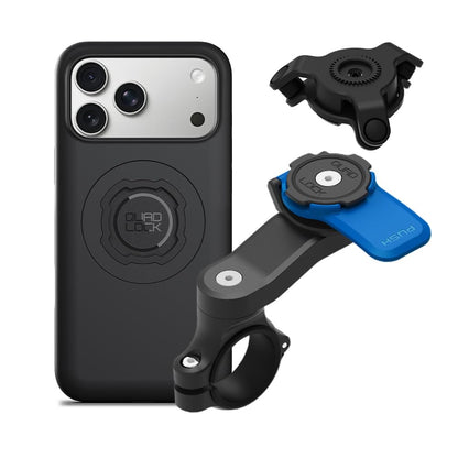 Quad Lock Motorcycle Handlebar Mount Kit with Vibration Dampener and MAG Phone Case for iPhone 17 Pro Max