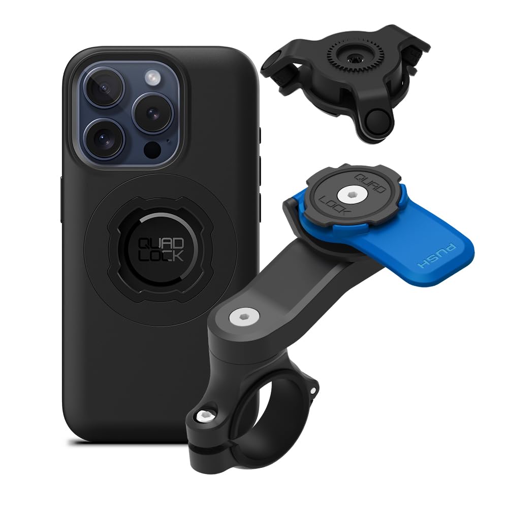Quad Lock Motorcycle Handlebar Mount Kit with Vibration Dampener and MAG Phone Case for iPhone 17 Pro Max
