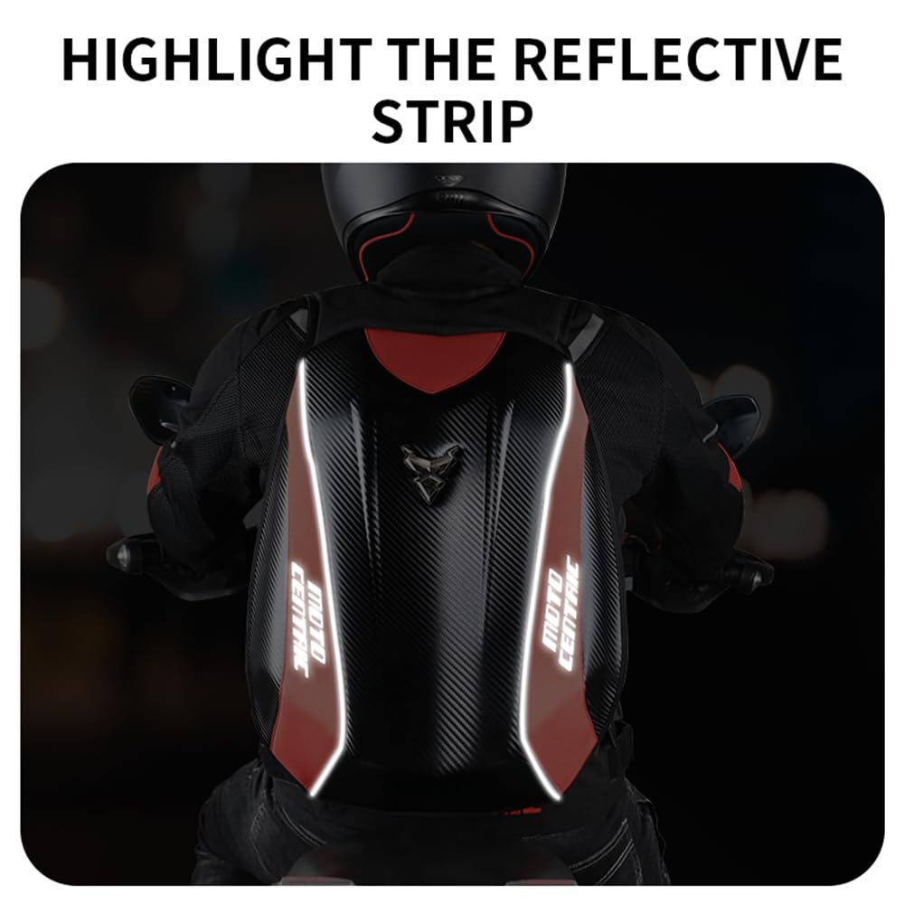 Motorcycle Backpack Waterproof Large Capacity Carbon Fiber Rider Backpack Hard Shell Reflective Motorbike Travel Suitcase Light Version (Black)