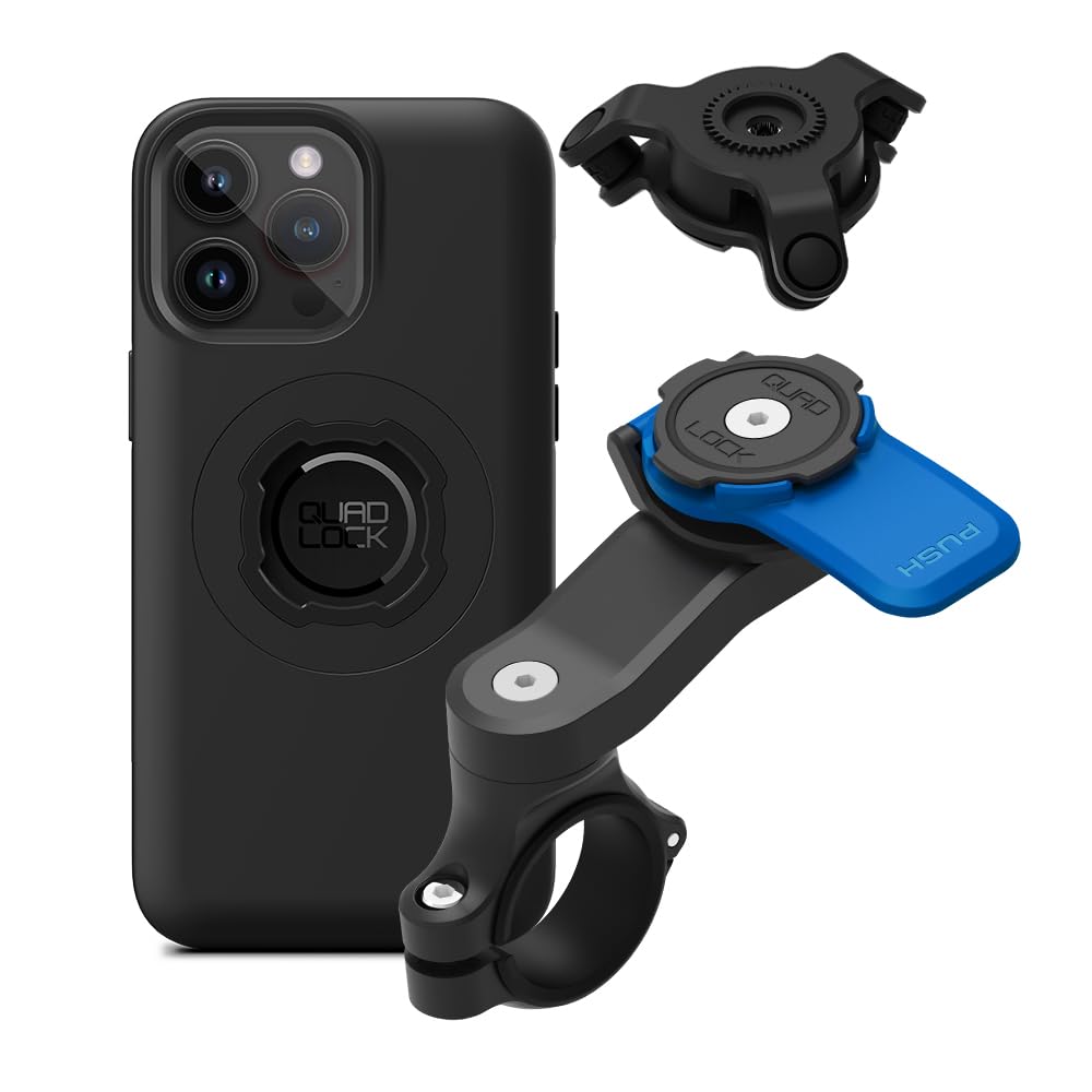 Quad Lock Motorcycle Handlebar Mount Kit with Vibration Dampener and MAG Phone Case for iPhone 17 Pro Max