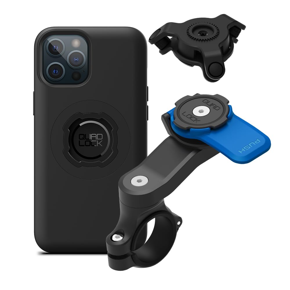 Quad Lock Motorcycle Handlebar Mount Kit with Vibration Dampener and MAG Phone Case for iPhone 17 Pro Max