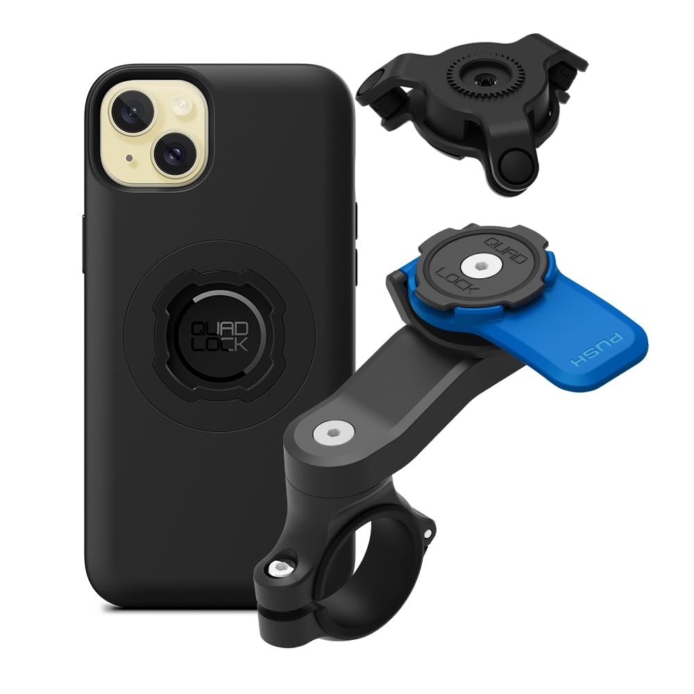 Quad Lock Motorcycle Handlebar Mount Kit with Vibration Dampener and MAG Phone Case for iPhone 17 Pro Max