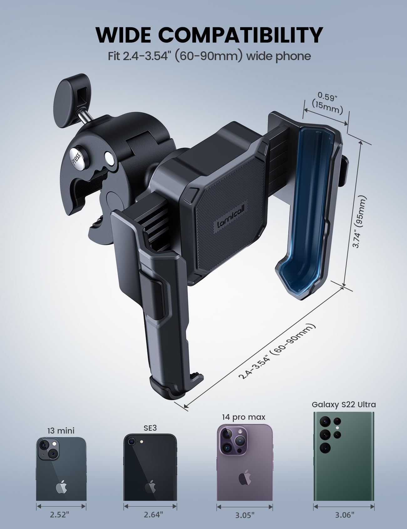 Lamicall Motorcycle Phone Mount Holder - [Camera Friendly] [1s Lock] Bike Phone Holder Handlebar Clamp, Bicycle Scooter Phone Clip, Gifts for iPhone 17, 16, 15 Pro Max, Galaxy S25 Ultra, 4.7-7" Phones