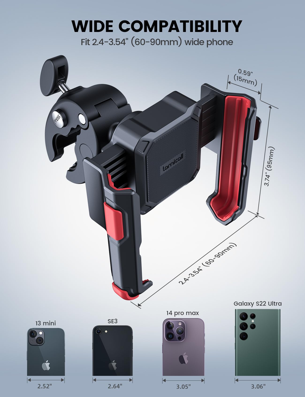 Lamicall Motorcycle Phone Mount Holder - [Camera Friendly] [1s Lock] Bike Phone Holder Handlebar Clamp, Bicycle Scooter Phone Clip, Gifts for iPhone 17, 16, 15 Pro Max, Galaxy S25 Ultra, 4.7-7" Phones