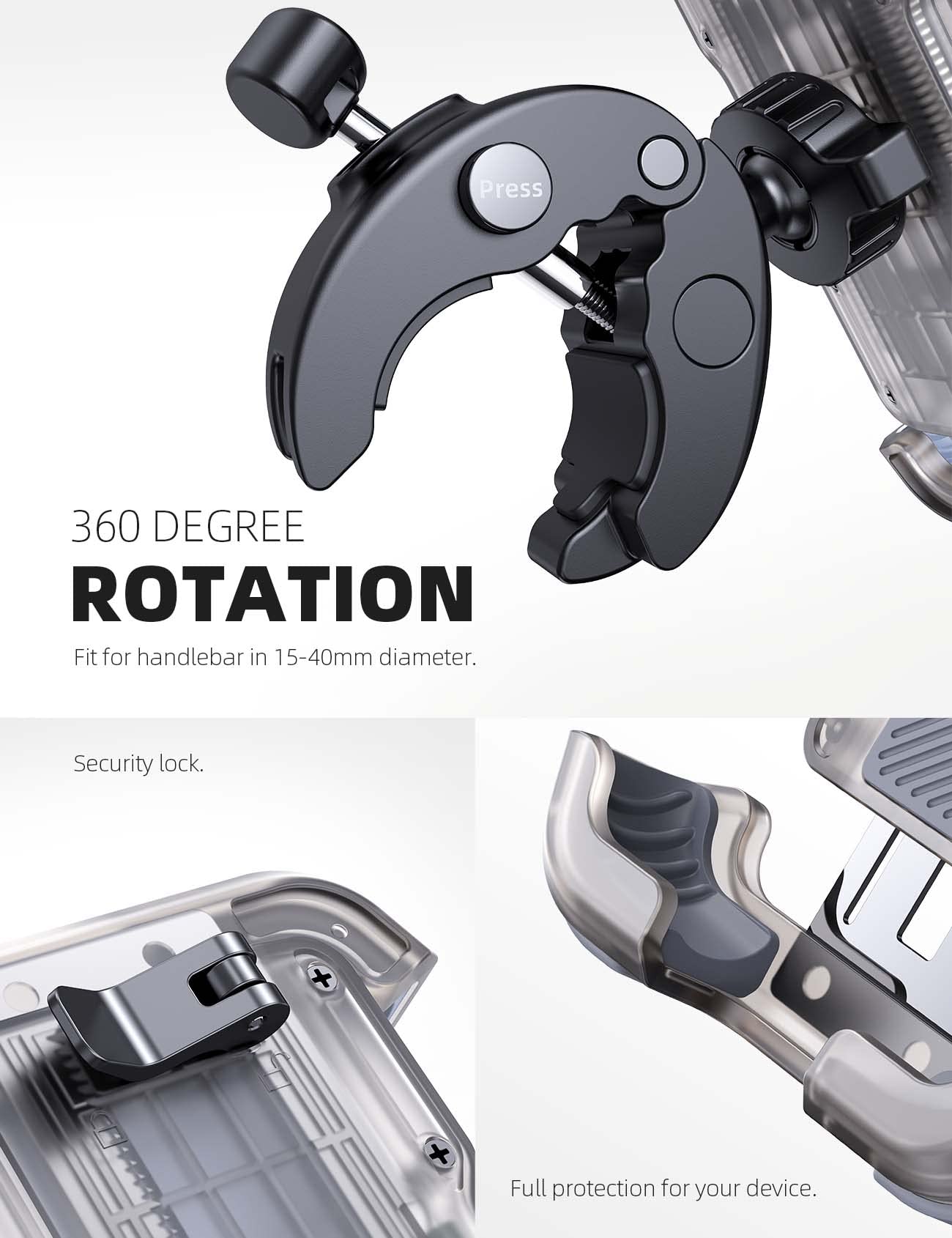Lamicall Motorcycle Phone Mount, Bike Phone Holder - [Metal Lock] Upgrade Quick Install Bar Clip for Bicycle Scooter, Cell Phone Clamp Gifts for iPhone 17 16 15 Pro Max, Galaxy, 4.7-6.8" Phones
