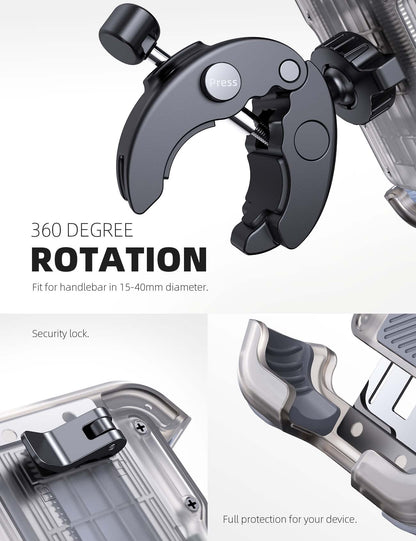 Lamicall Motorcycle Phone Mount, Bike Phone Holder - [Metal Lock] Upgrade Quick Install Bar Clip for Bicycle Scooter, Cell Phone Clamp Gifts for iPhone 17 16 15 Pro Max, Galaxy, 4.7-6.8" Phones