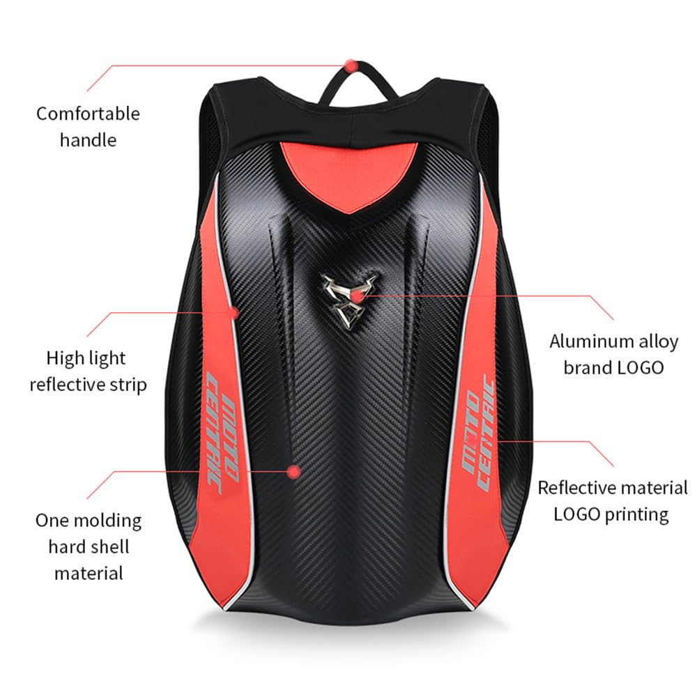 Motorcycle Backpack Waterproof Large Capacity Carbon Fiber Rider Backpack Hard Shell Reflective Motorbike Travel Suitcase Light Version (Black)