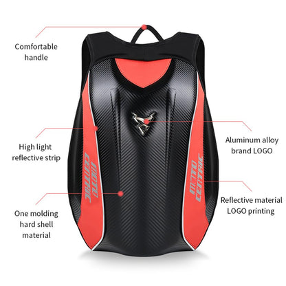 Motorcycle Backpack Waterproof Large Capacity Carbon Fiber Rider Backpack Hard Shell Reflective Motorbike Travel Suitcase Light Version (Black)