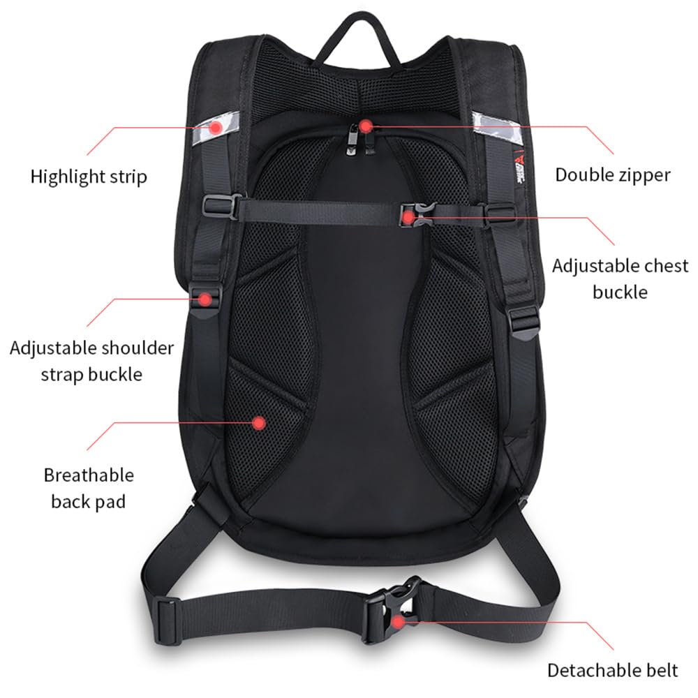 Motorcycle Backpack Waterproof Large Capacity Carbon Fiber Rider Backpack Hard Shell Reflective Motorbike Travel Suitcase Light Version (Black)