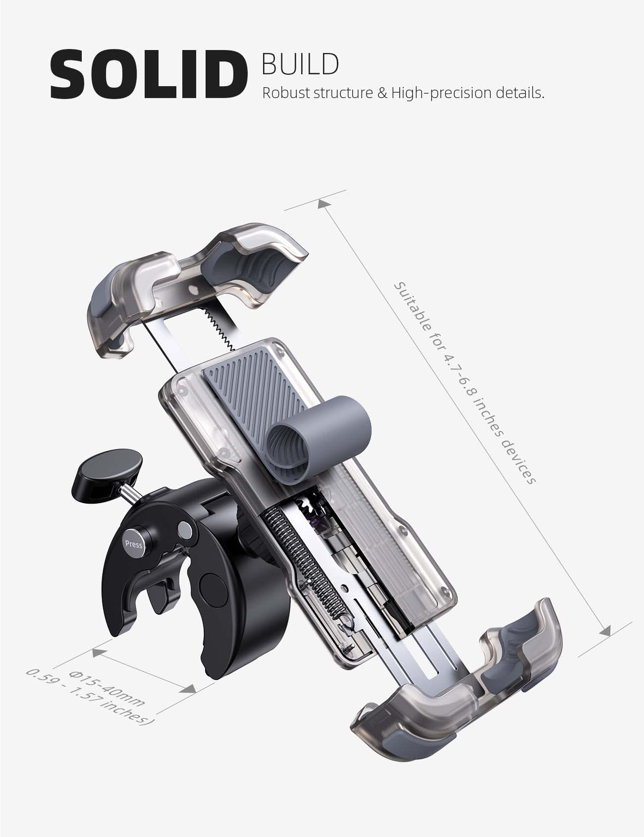Lamicall Motorcycle Phone Mount, Bike Phone Holder - [Metal Lock] Upgrade Quick Install Bar Clip for Bicycle Scooter, Cell Phone Clamp Gifts for iPhone 17 16 15 Pro Max, Galaxy, 4.7-6.8" Phones