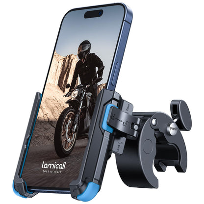 Lamicall Motorcycle Phone Mount Holder - [Camera Friendly] [1s Lock] Bike Phone Holder Handlebar Clamp, Bicycle Scooter Phone Clip, Gifts for iPhone 17, 16, 15 Pro Max, Galaxy S25 Ultra, 4.7-7" Phones