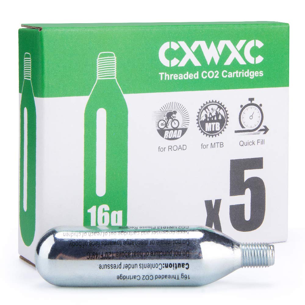 CXWXC 16g / 25g Threaded CO2 Cartridges or CO2 Inflator for Bike Tires - Cartridge for CO2 Inflator with Threaded Connection, CO2 Pump for Road and Mountain Bikes