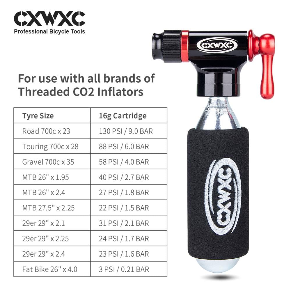 CO2 Inflator Kit with 16g/ 25g CO2 Cartridges - Presta & Schrader Valve Compatible - CO2 Bike Pump for Road and Mountain Bikes