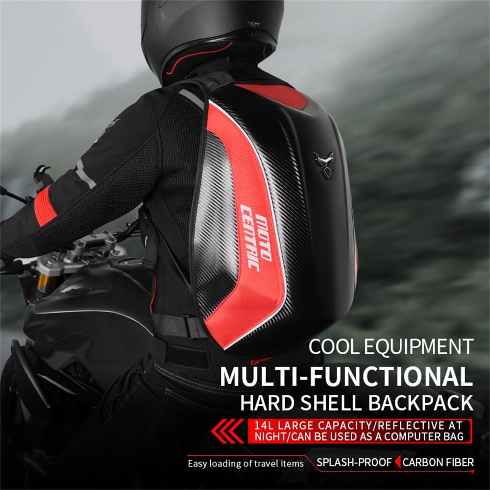 Motorcycle Backpack Waterproof Large Capacity Carbon Fiber Rider Backpack Hard Shell Reflective Motorbike Travel Suitcase Light Version (Black)