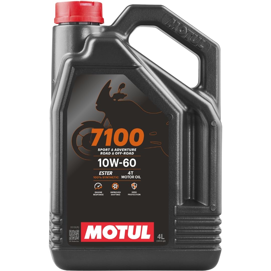 Motul 7100 4T 10W-40 Full Synthetic Motorcycle Oil - Ester Technology - API SP JASO MA2 Wet Clutch Safe - Engine and Gearbox Protection for Street Sport Adventure 4L