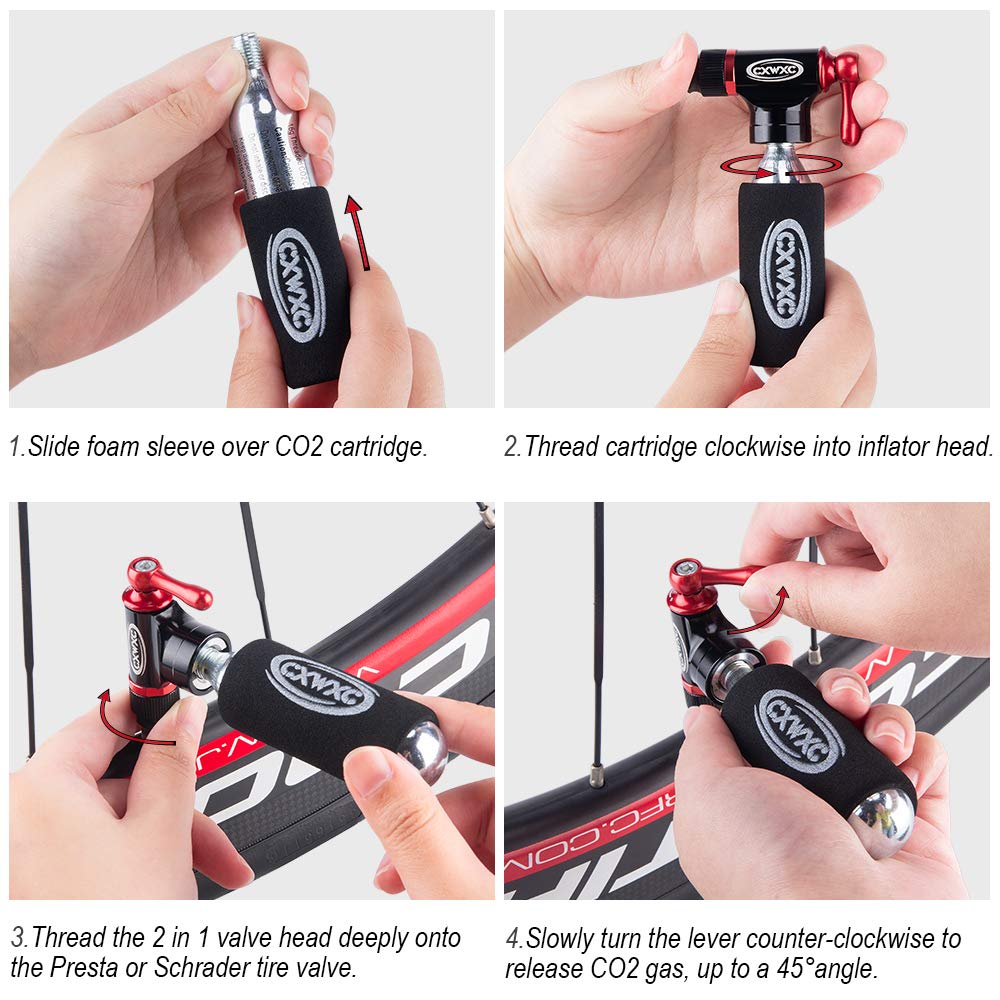 CO2 Inflator Kit with 16g/ 25g CO2 Cartridges - Presta & Schrader Valve Compatible - CO2 Bike Pump for Road and Mountain Bikes