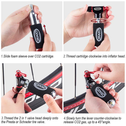 CO2 Inflator Kit with 16g/ 25g CO2 Cartridges - Presta & Schrader Valve Compatible - CO2 Bike Pump for Road and Mountain Bikes