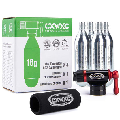 CO2 Inflator Kit with 16g/ 25g CO2 Cartridges - Presta & Schrader Valve Compatible - CO2 Bike Pump for Road and Mountain Bikes