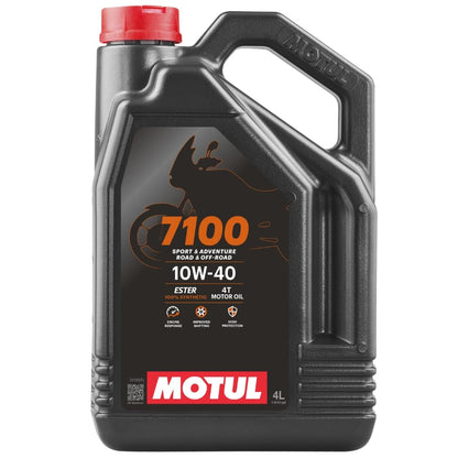 Motul 7100 4T 10W-40 Full Synthetic Motorcycle Oil - Ester Technology - API SP JASO MA2 Wet Clutch Safe - Engine and Gearbox Protection for Street Sport Adventure 4L